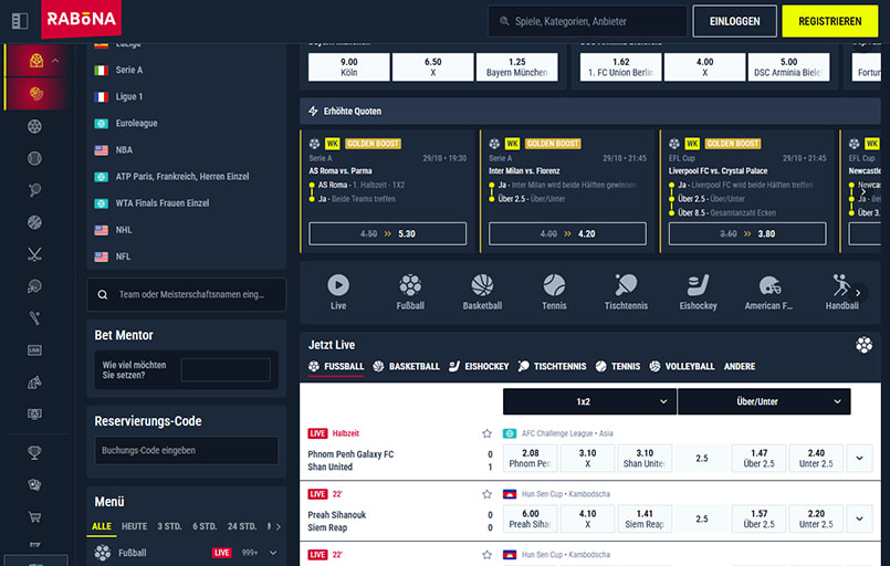 Die Rabonabet Homepage.